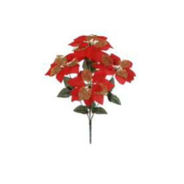 Flor Artificial De Natal Vermelho E Dourado Com Glitter 44cm|